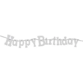 11" Happy Birthday Silver Diamond Sparkle Banner
