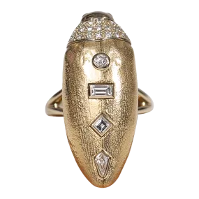 18K Yellow Gold Scarab Pop Art Diamond Ring