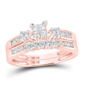 Enchanting Rose Gold Princess Diamond Square Bridal Wedding Ring Set