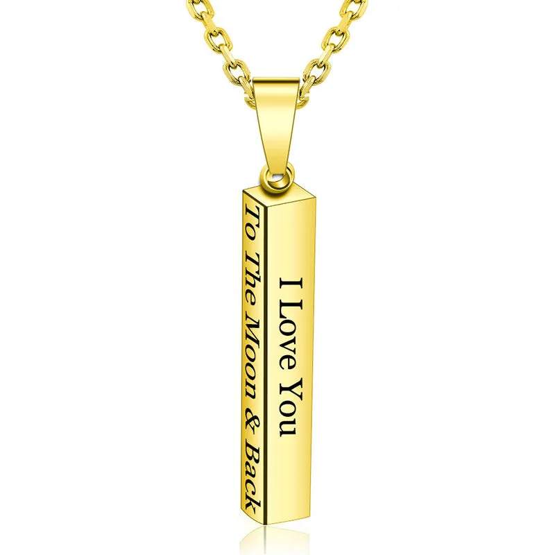 Engraved  3D Bar Necklace,Personalized Necklace,Custom Chain,Custom Word Necklace,Gold
