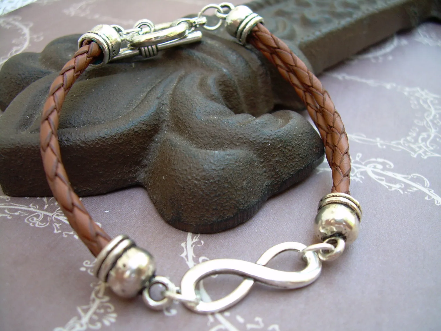 Leather Infinity Bracelet, Leather Bracelet, Infinity Bracelet,  Men, Women , Unisex, Saddle Brown, Braided, Mens Bracelet, Womens Bracelet