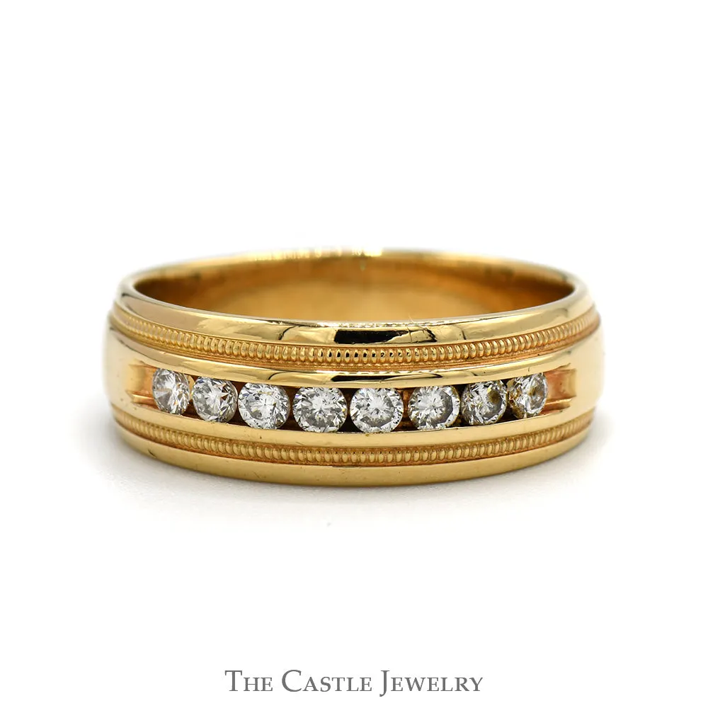 Men's 8 Round Channel Set Diamond Wedding Band in 14k Yellow Gold
